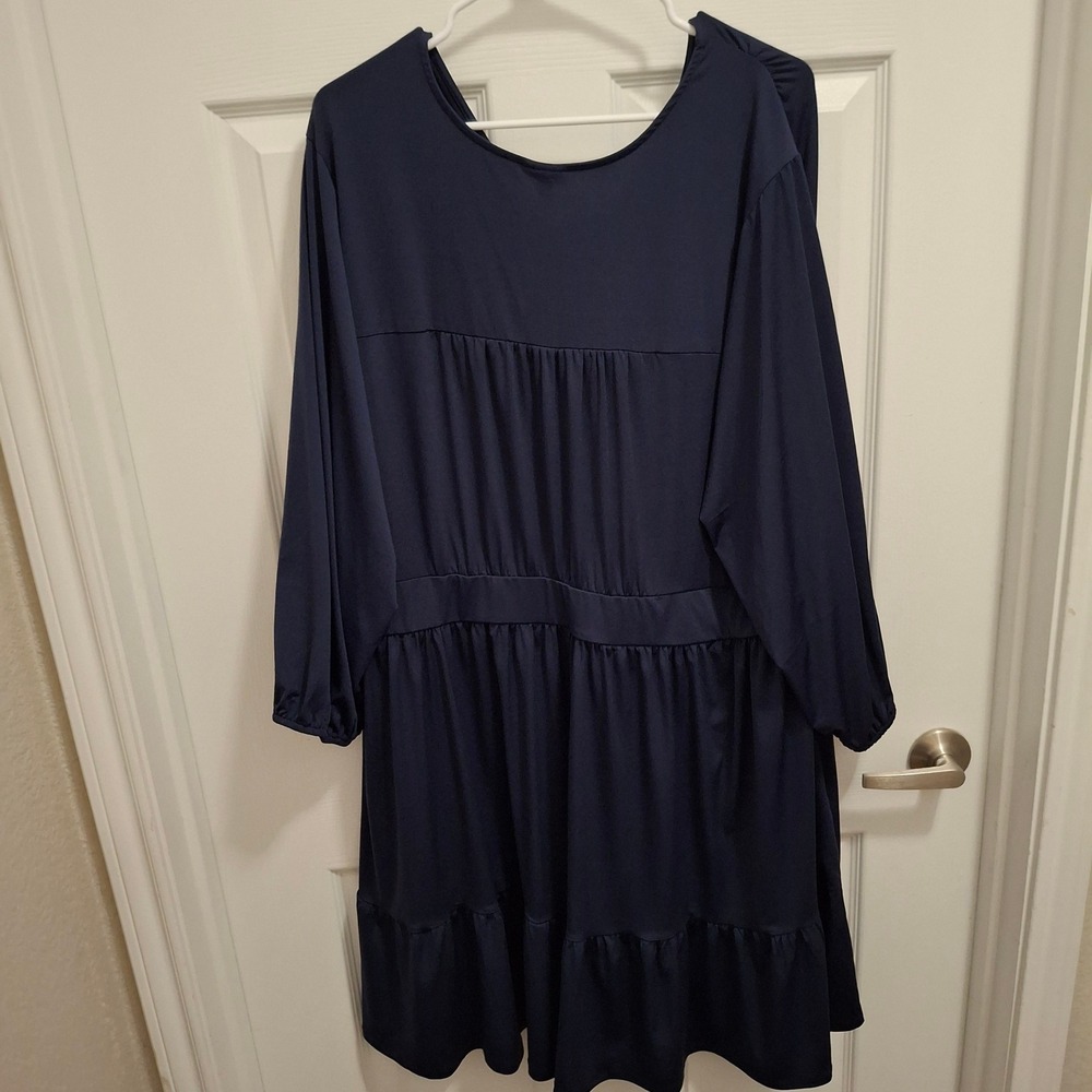 Torrid Navy Blue V Neck‎ Long Sleeve Tiered Ruffle Midi Dress Size 4 4x - Picture 3 of 8